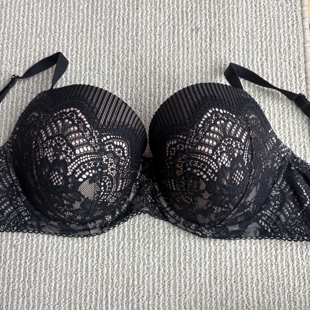 Victoria's Secret Dream Angels lined Demi 36DDD underwire black lace glam Bra